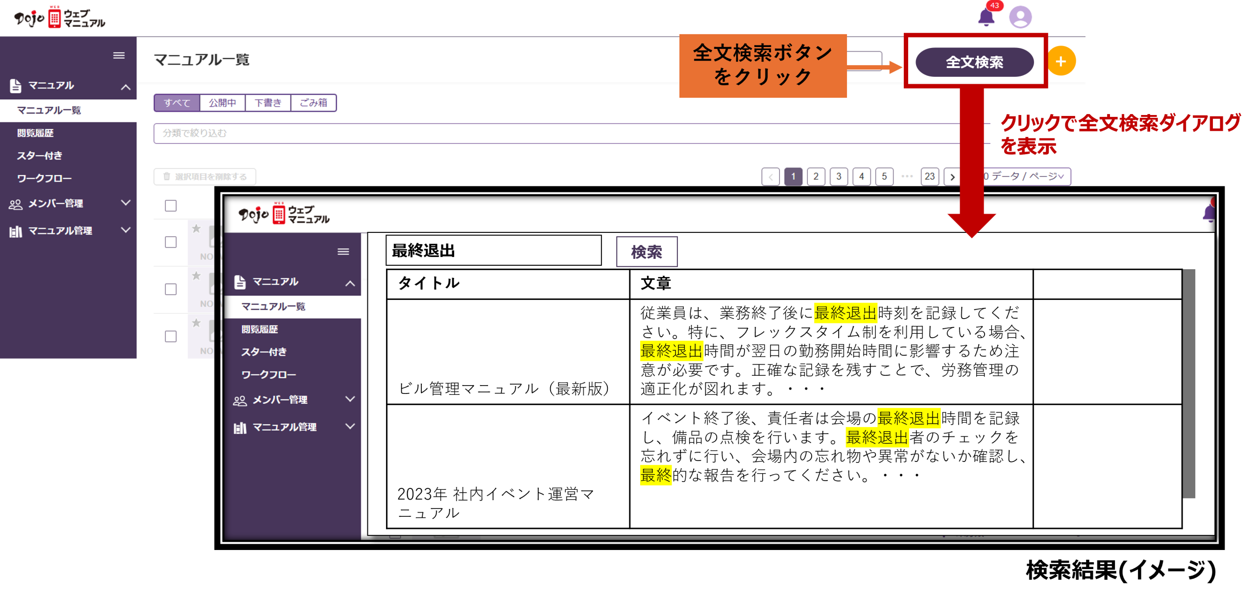 全文検索機能の利用イメージ